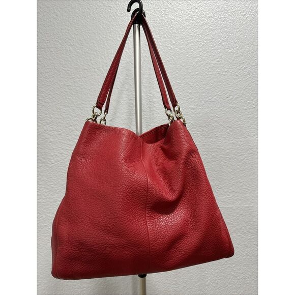 COACH Rich‎ Red Tumbled Leather Three Compartment Vintage Hobo Shoulder Bag - Picture 1 of 11